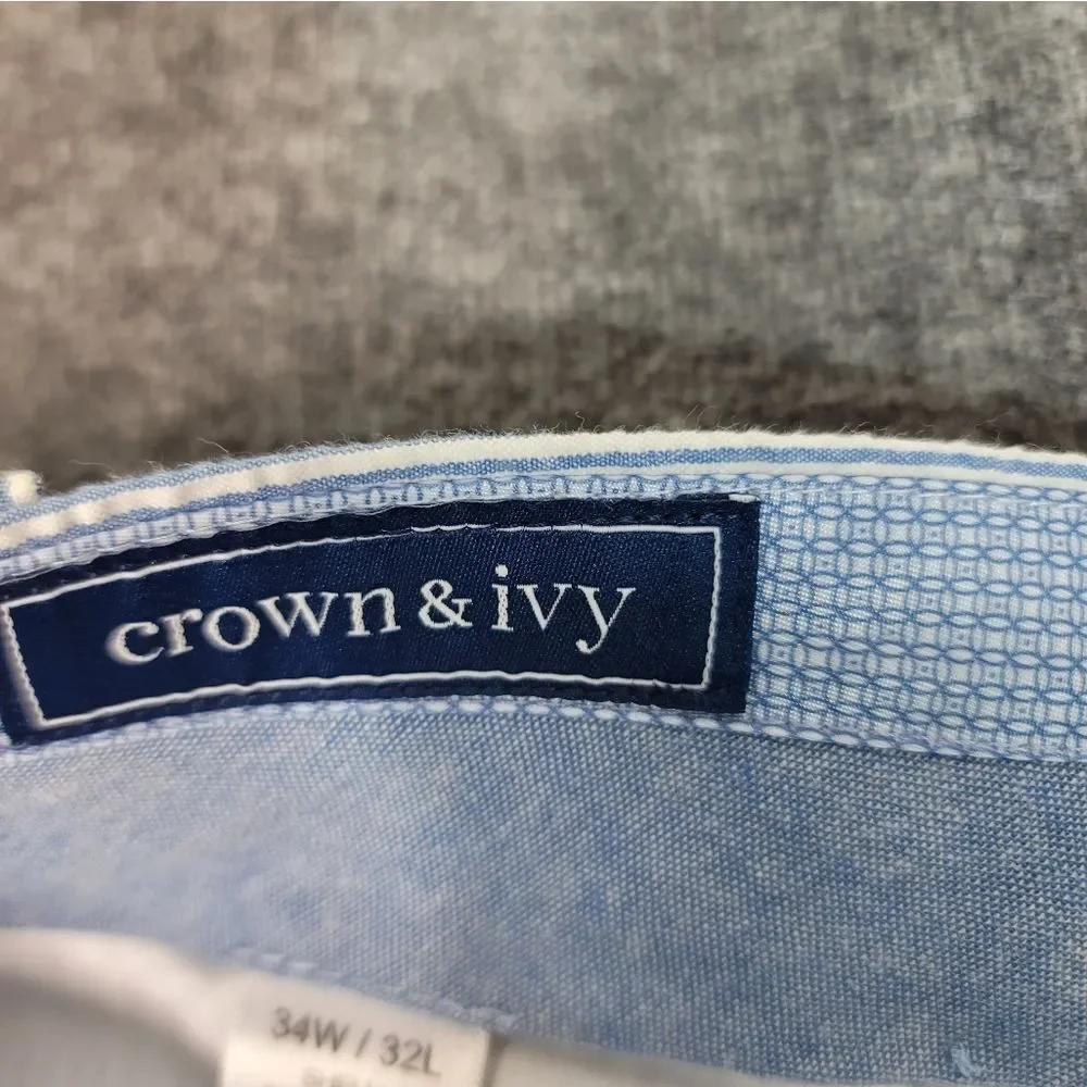 Crown & Ivy Seersucker Mens Modern Fit Pant Size 34W × 32L Blue White Striped